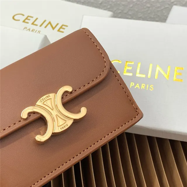Celine Triomphe বেইজ সোনালি কম্প্যাক্ট আয়তাকার সিলহুয়েট ফ্ল্যাপ বন্ধ কার্ডধারক 6