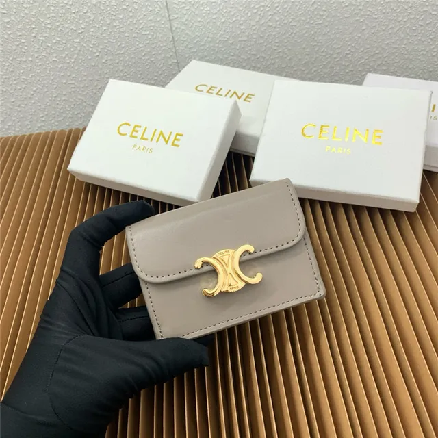 Celine Triomphe বেইজ সোনালি কম্প্যাক্ট আয়তাকার সিলহুয়েট ফ্ল্যাপ বন্ধ কার্ডধারক 16