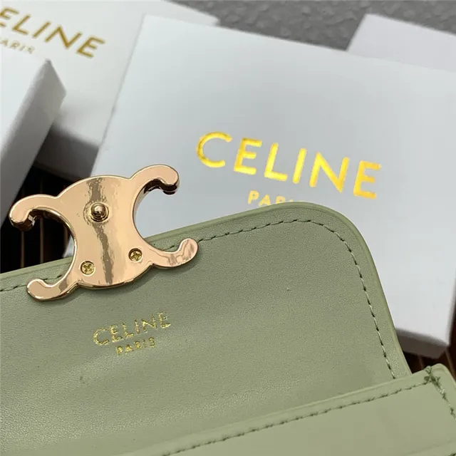 Celine Triomphe বেইজ সোনালি কম্প্যাক্ট আয়তাকার সিলহুয়েট ফ্ল্যাপ বন্ধ কার্ডধারক 21