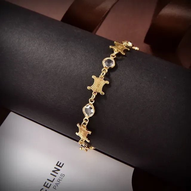 Celine Triomphe Pulsera de eslabones con piedras facetadas en tono dorado 3