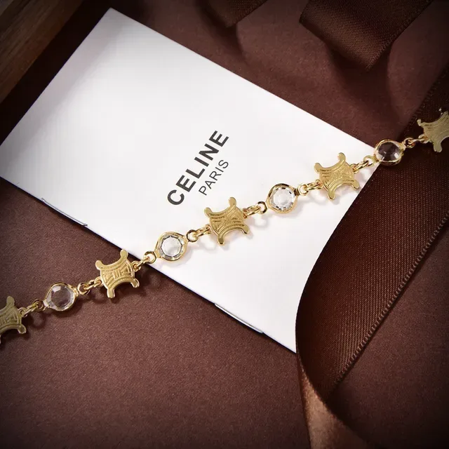 Celine Triomphe Pulsera de eslabones con piedras facetadas en tono dorado 5
