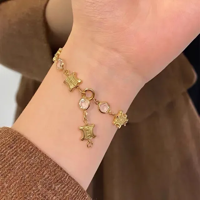 Celine Triomphe Pulsera de eslabones con piedras facetadas en tono dorado 6