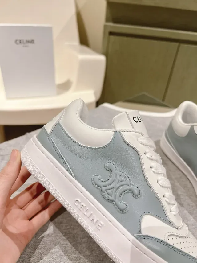 Celine White Blue Low-Top Perforated Toe Lifestyle Sneakers 6