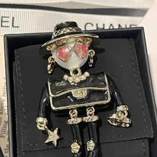 Chanel Black Pink Figurine-Style Enamel-and-Resin Brooch