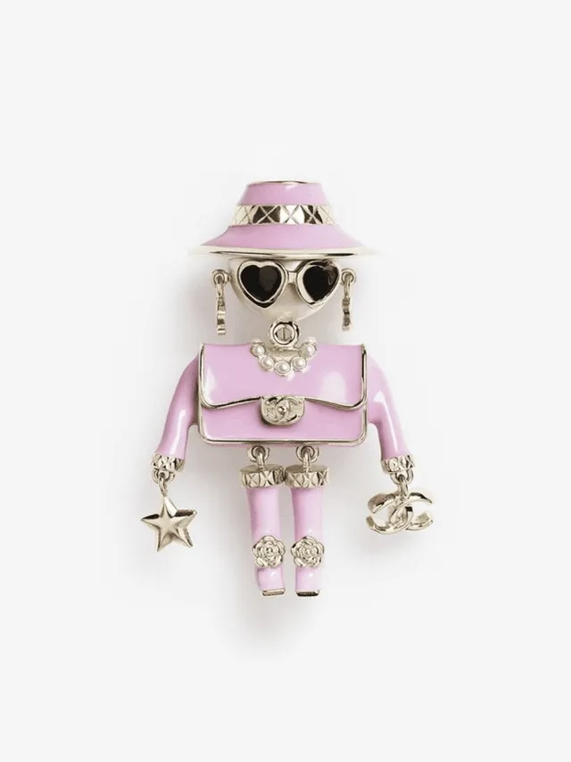 Chanel Black Pink Figurine-Style Enamel-and-Resin Brooch 3