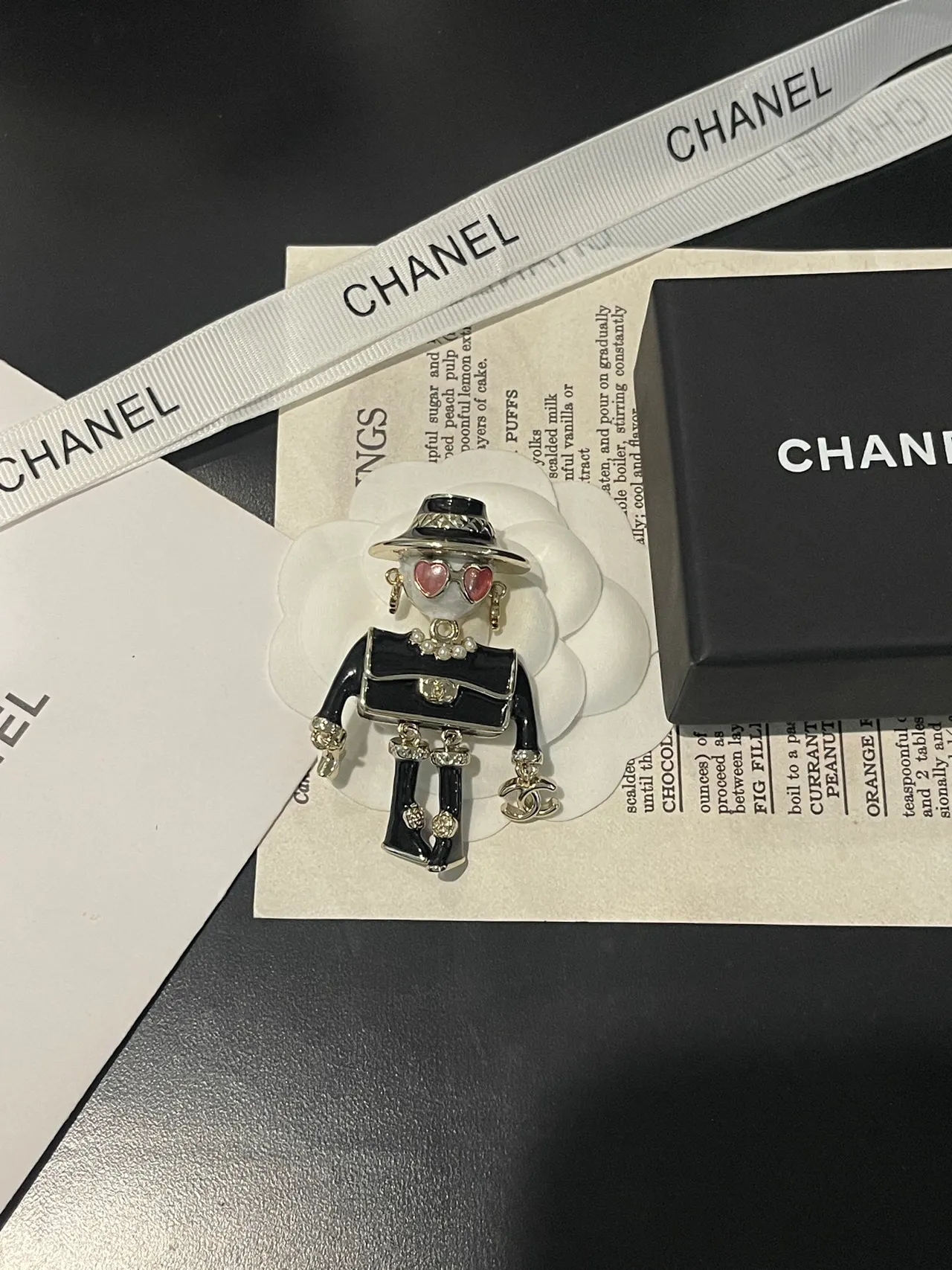 Chanel Black Pink Figurine-Style Enamel-and-Resin Brooch 9