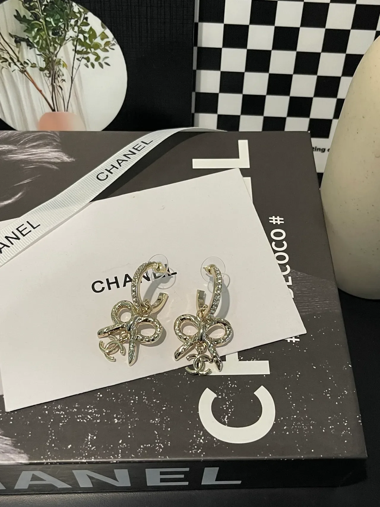 Chanel Bow and CC Pavé Crystal Dangling Earrings 2