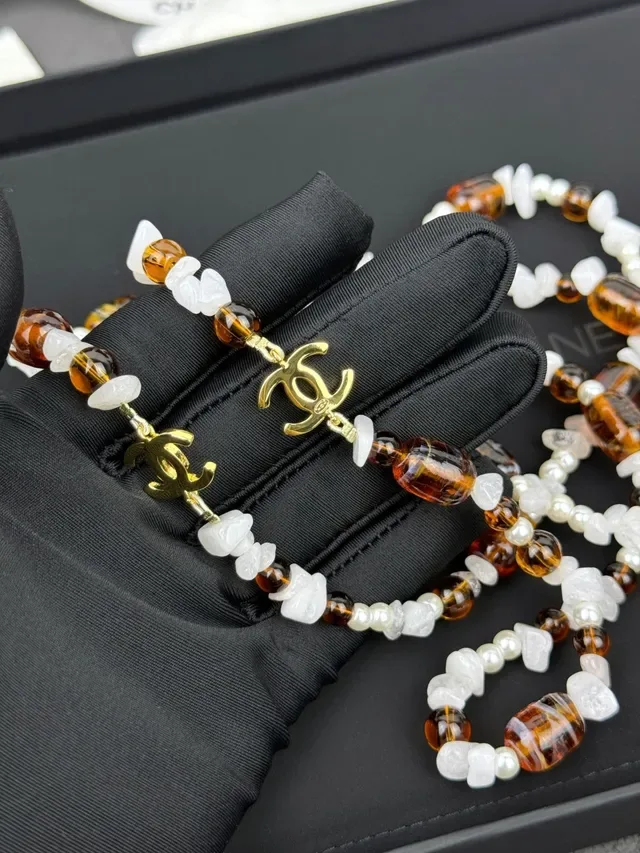Chanel Brown White Beaded Multi-Bead Necklace 3
