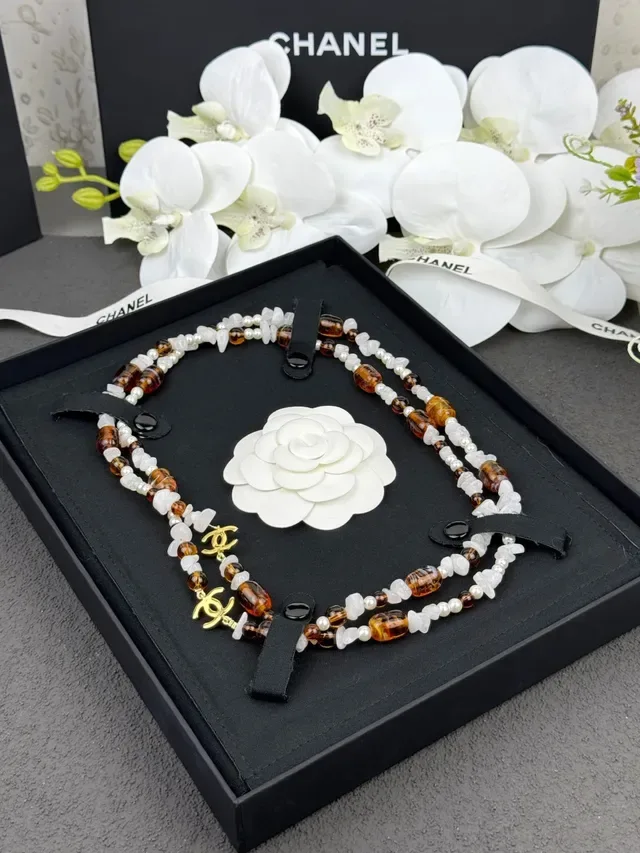 Chanel Brown White Beaded Multi-Bead Necklace 8