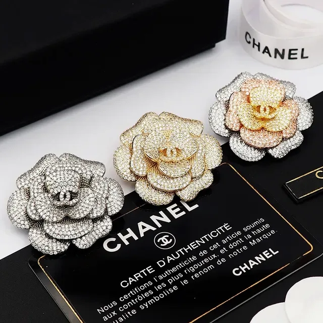 Chanel Camellia Crystal-Encrusted Multi-Tone Flower Brooch 2