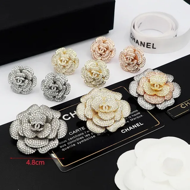 Chanel Camellia Crystal-Encrusted Multi-Tone Flower Brooch 3