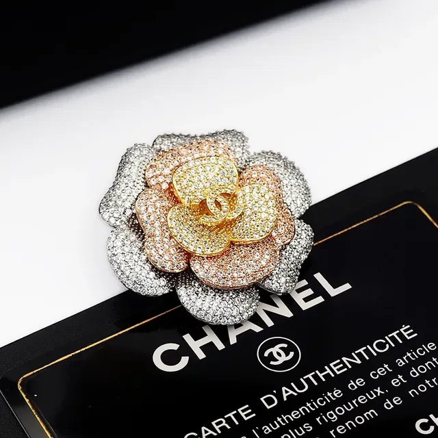 Chanel Camellia Crystal-Encrusted Multi-Tone Flower Brooch 5