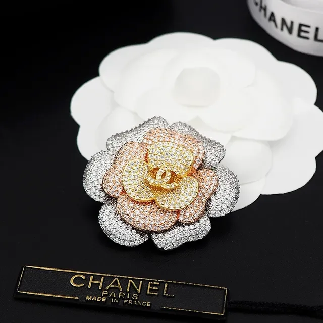 Chanel Camellia Crystal-Encrusted Multi-Tone Flower Brooch 7