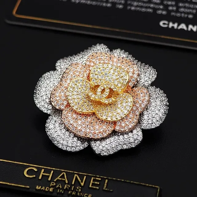 Chanel Camellia Crystal-Encrusted Multi-Tone Flower Brooch 8