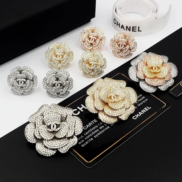 Chanel Camellia Crystal-Encrusted Multi-Tone Flower Brooch 9