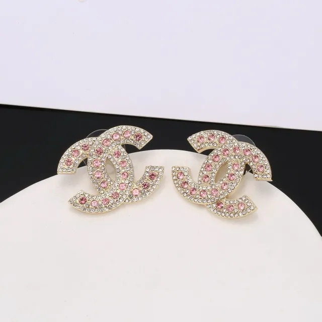 Chanel CC Gold Pink Interlocking Logo Pavé Crystal-Set Earrings 6