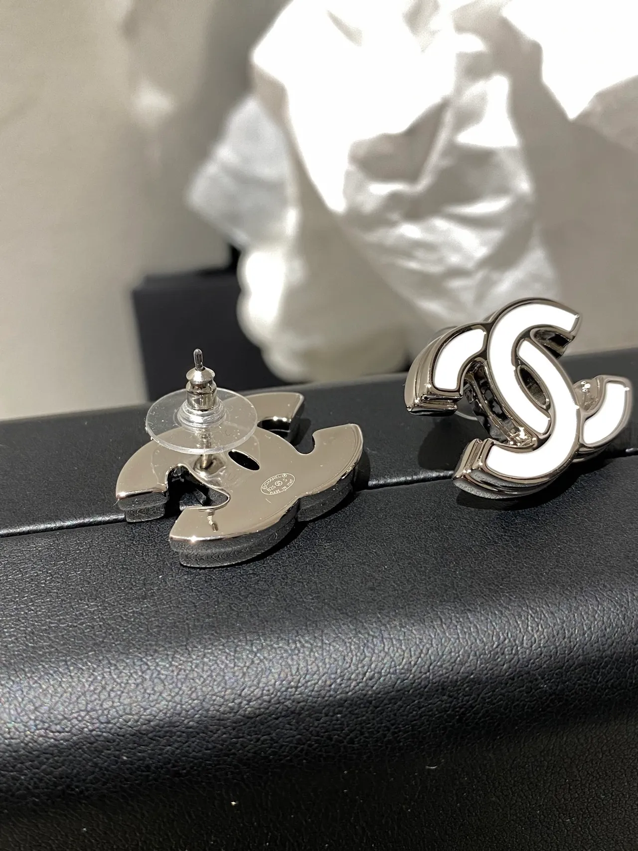 Chanel CC Logo Enamel Stud Earrings 2