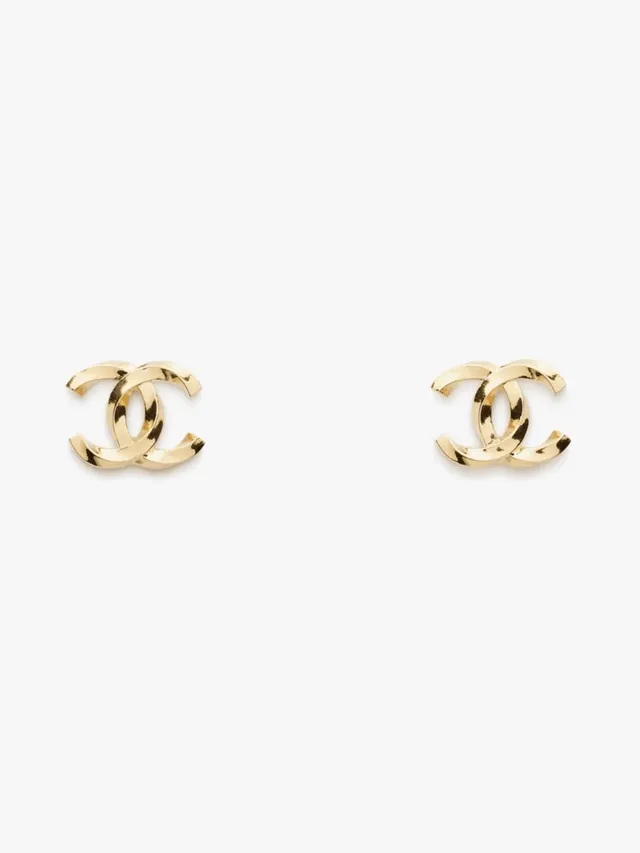 Chanel CC Logo Boucles d'oreilles or noir entrelacées métal poli 2