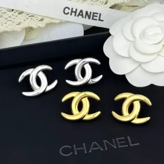 Chanel CC Logo فضة ذهب متشابك معدن مصقول أقراط