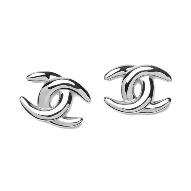 Chanel CC Logo فضة ذهب متشابك معدن مصقول أقراط 7