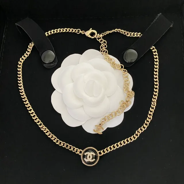 Chanel CC colar com pendentif corrente de ouro rosa corrente curb corrente circular esmaltada 5