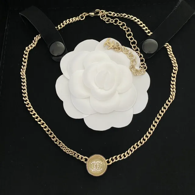 Chanel CC colar com pendentif corrente de ouro rosa corrente curb corrente circular esmaltada 6