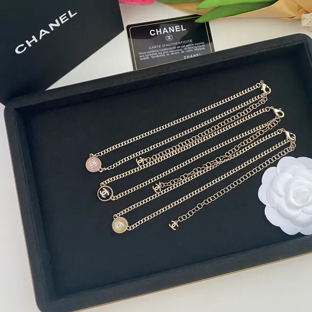 Chanel CC colar com pendentif corrente de ouro rosa corrente curb corrente circular esmaltada 9