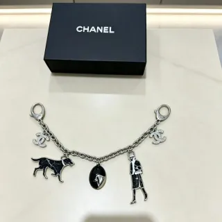 Chanel Charms Bag Charm Set Gold Tone Black White Pink Enamel Bracelets