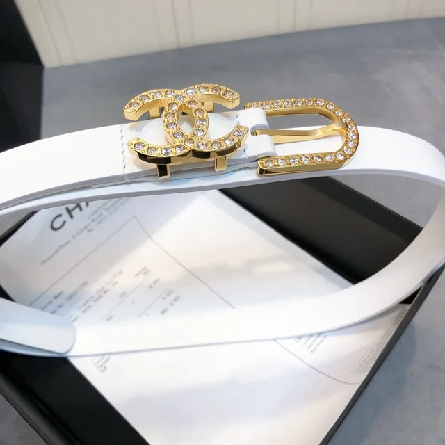 Chanel Crystal CC Belt White Gold Hardware Leather Belt 5