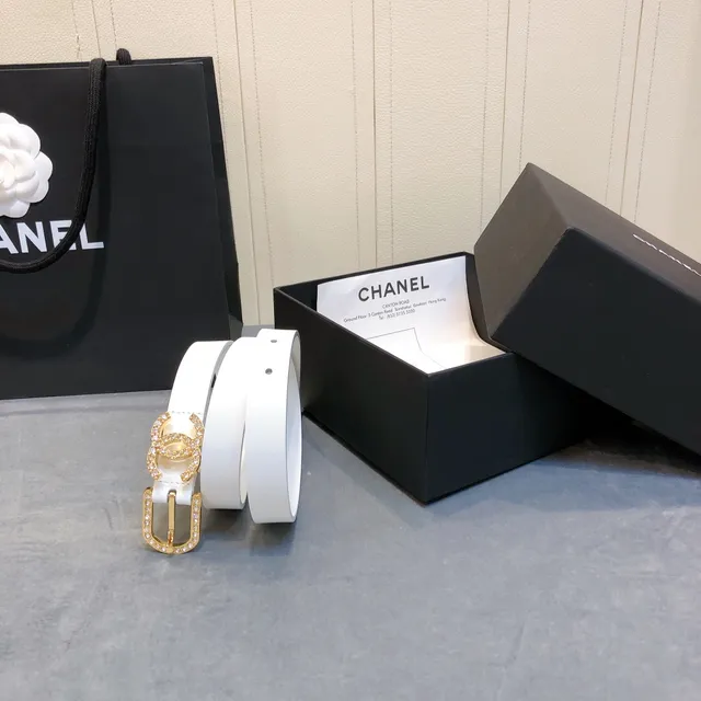 Chanel Crystal CC Belt White Gold Hardware Leather Belt 6