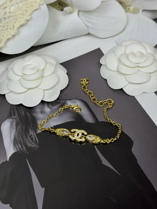 Chanel Pulseira Corrente Dourada Preta Interlocking CC Logo 5