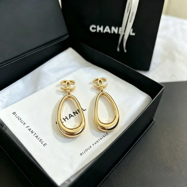 Chanel Gold-Tone CC Logo Teardrop Hoop Earrings 5
