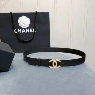 Chanel Interlocking CC Buckle কালো চামড়ার বেল্ট