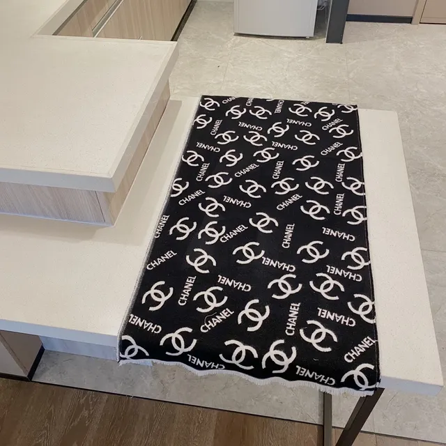 Chanel Monogrammed Black and White Cashmere Scarf 6
