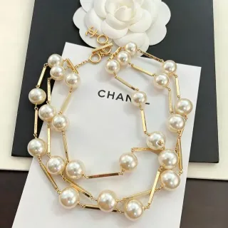 Chanel মুক্তা এবং সোনার বার লিংক নেকলেস