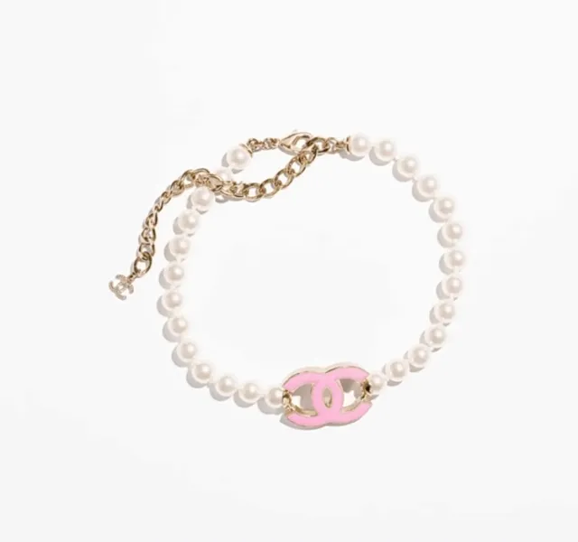 Chanel Collar perlas cadena blanco rosa esmalte CC Logo Collar 7