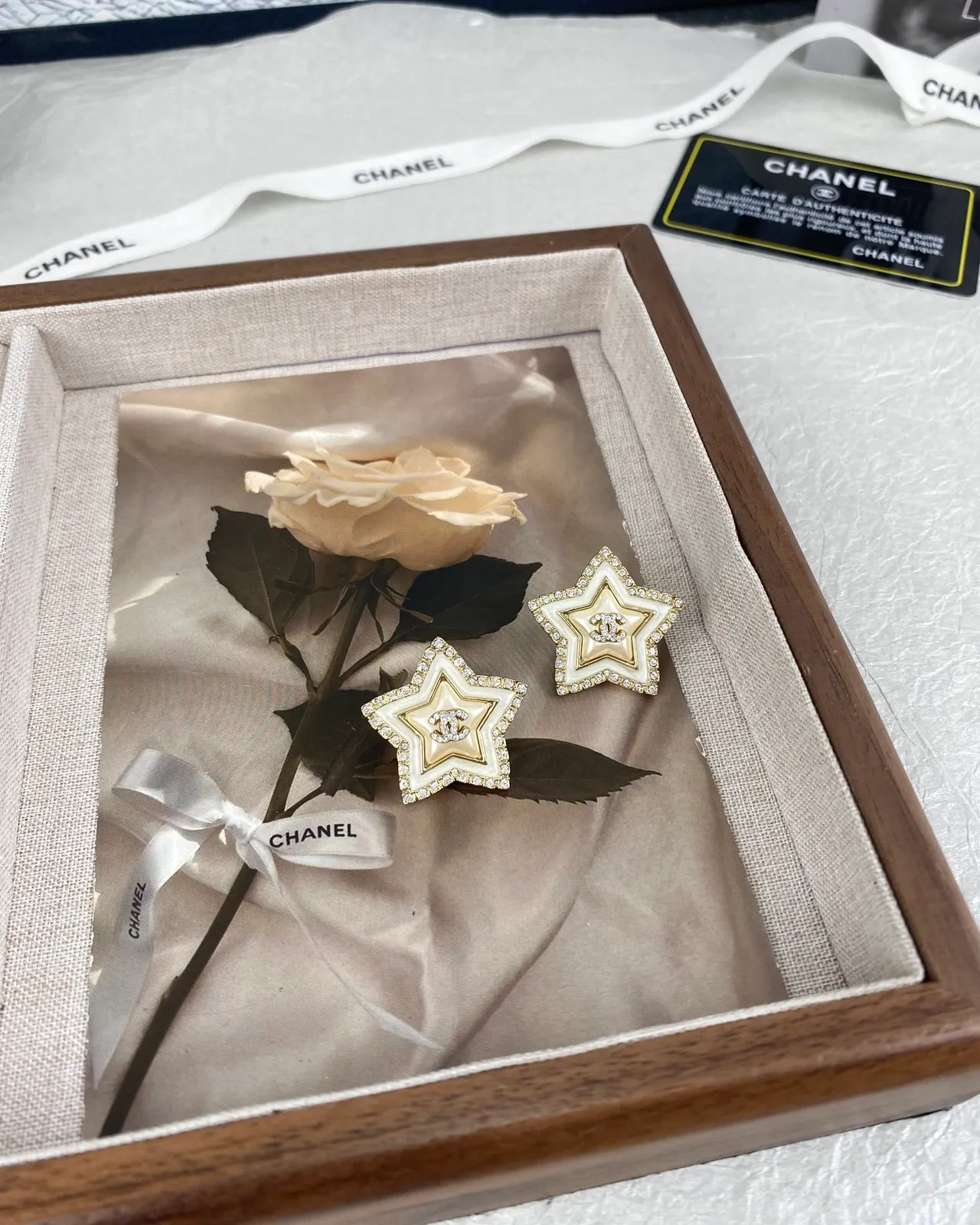 Chanel Star White Gold Pavé-Crystal Bordered Earrings 4