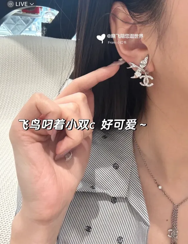 Chanel Swallow Pavé Crystal CC Logo Dangling Earrings 2