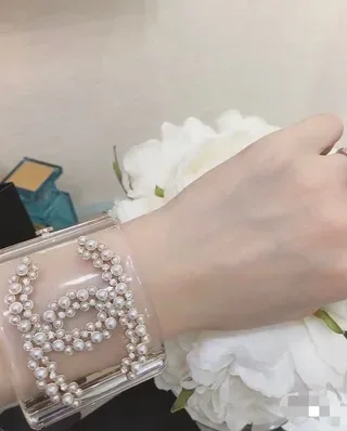 Chanel Transparent Gold Acrylic Pearl-Embellished Bracelet 2