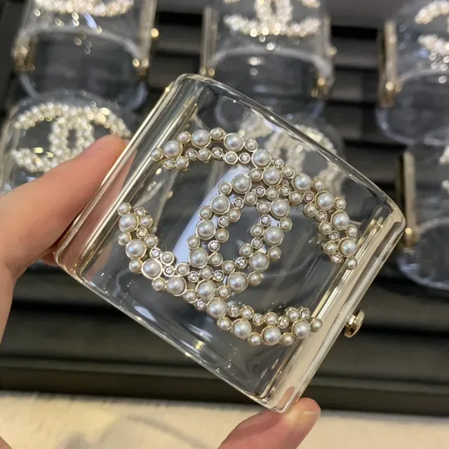Chanel Transparent Gold Acrylic Pearl-Embellished Bracelet 3