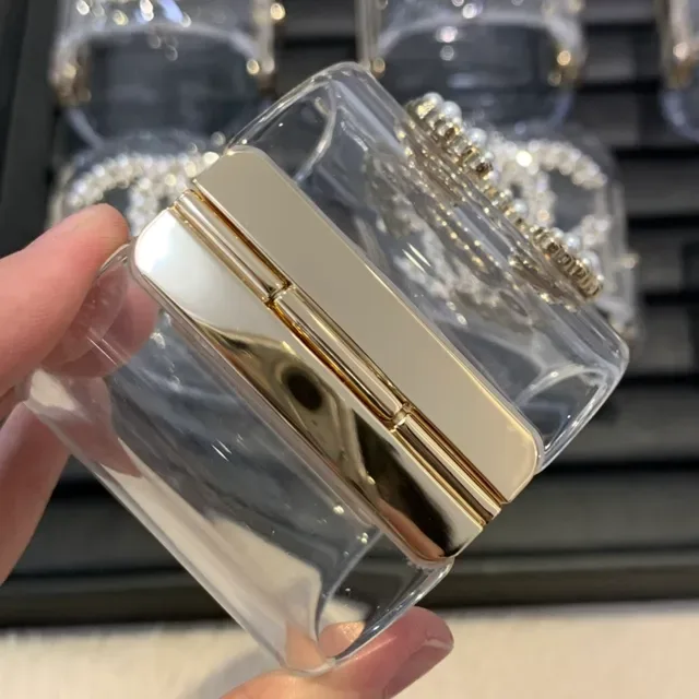 Chanel Transparent Gold Acrylic Pearl-Embellished Bracelet 5