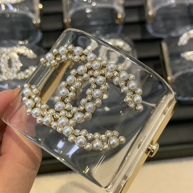 Chanel Transparent Gold Acrylic Pearl-Embellished Bracelet 8