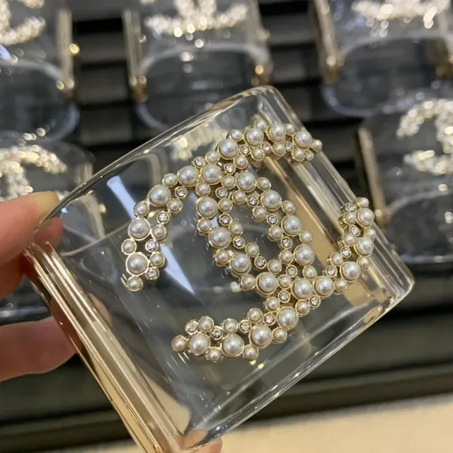 Chanel Transparent Gold Acrylic Pearl-Embellished Bracelet 9