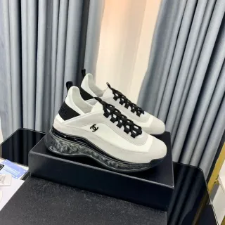 Chanel White Black Low-Top Suede-and-Leather Upper Chunky Sneakers