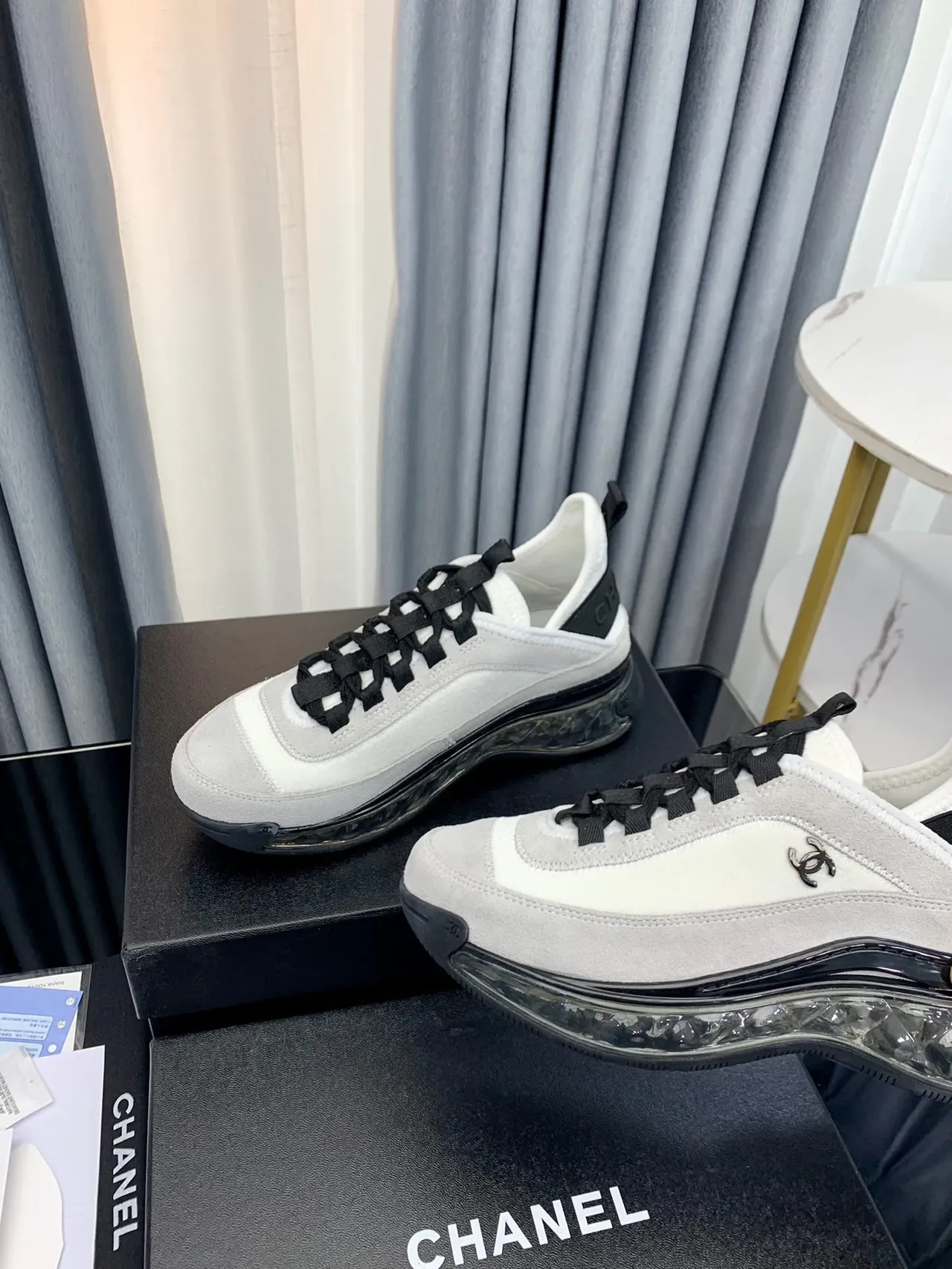 Chanel White Black Low-Top Suede-and-Leather Upper Chunky Sneakers 2