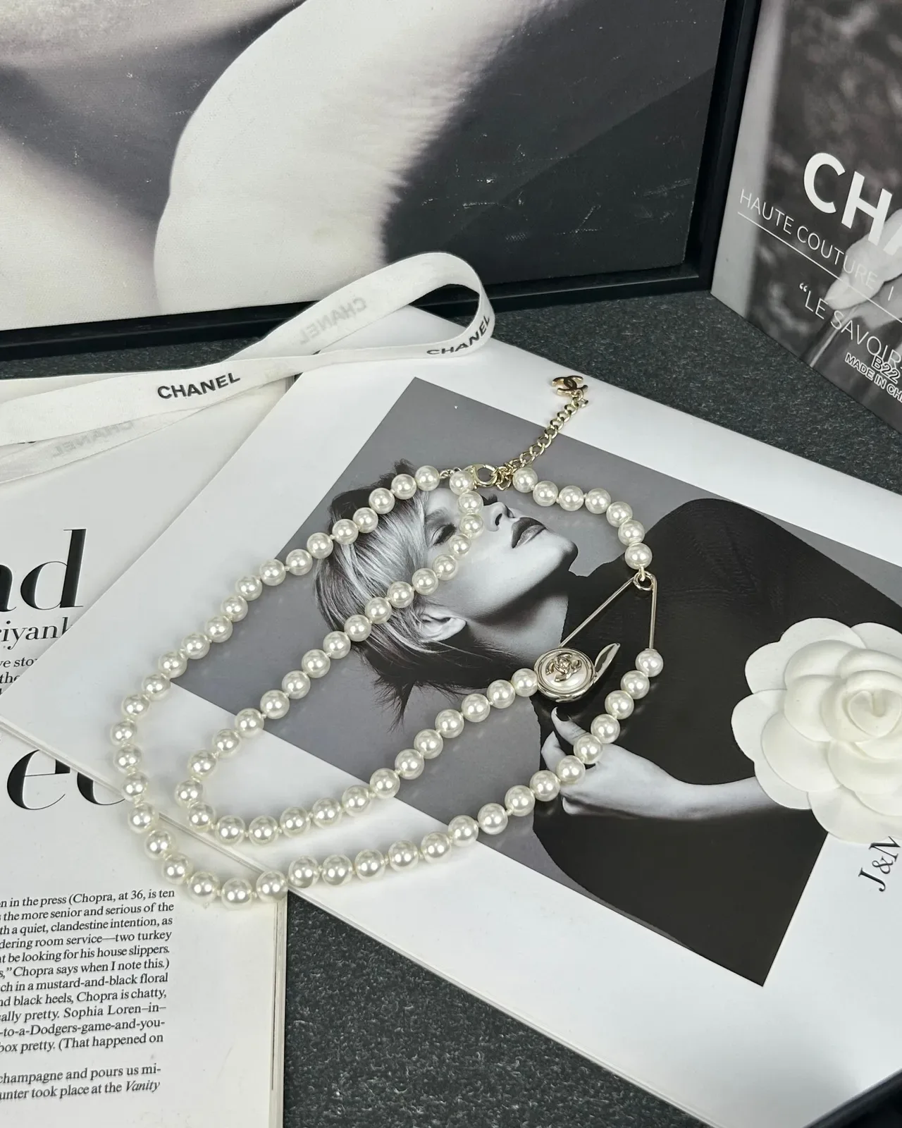 Chanel White Silver Double-Strand Pearl Necklace 7