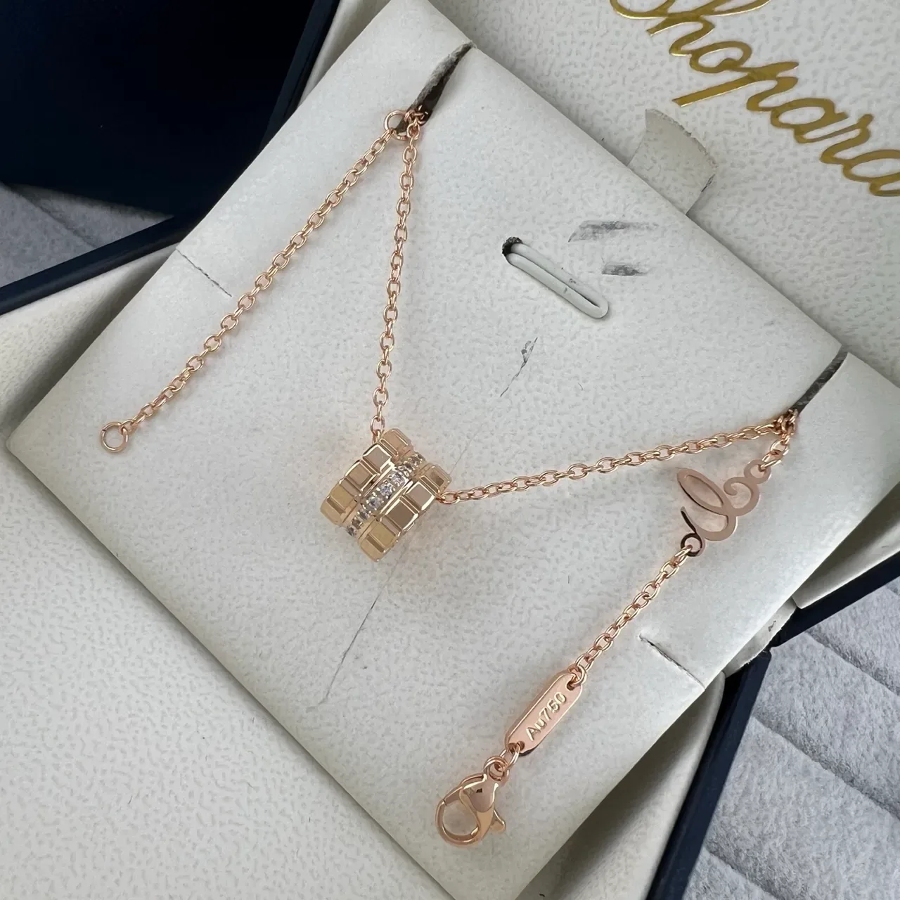 Chopard Colar com Pendente Barril Geométrico em Ouro e Prata com Pedras Pavé-Set 4