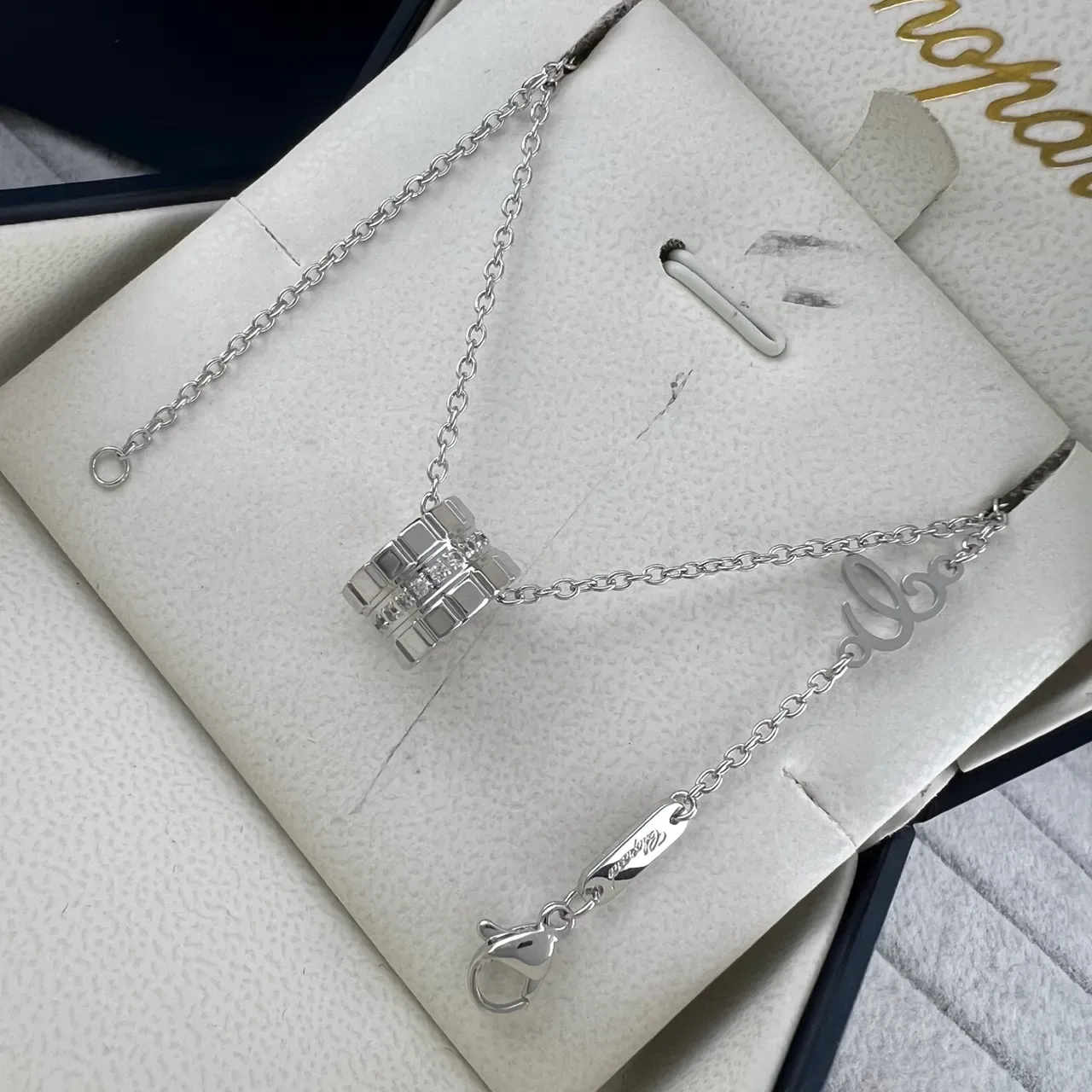 Chopard Colar com Pendente Barril Geométrico em Ouro e Prata com Pedras Pavé-Set 5