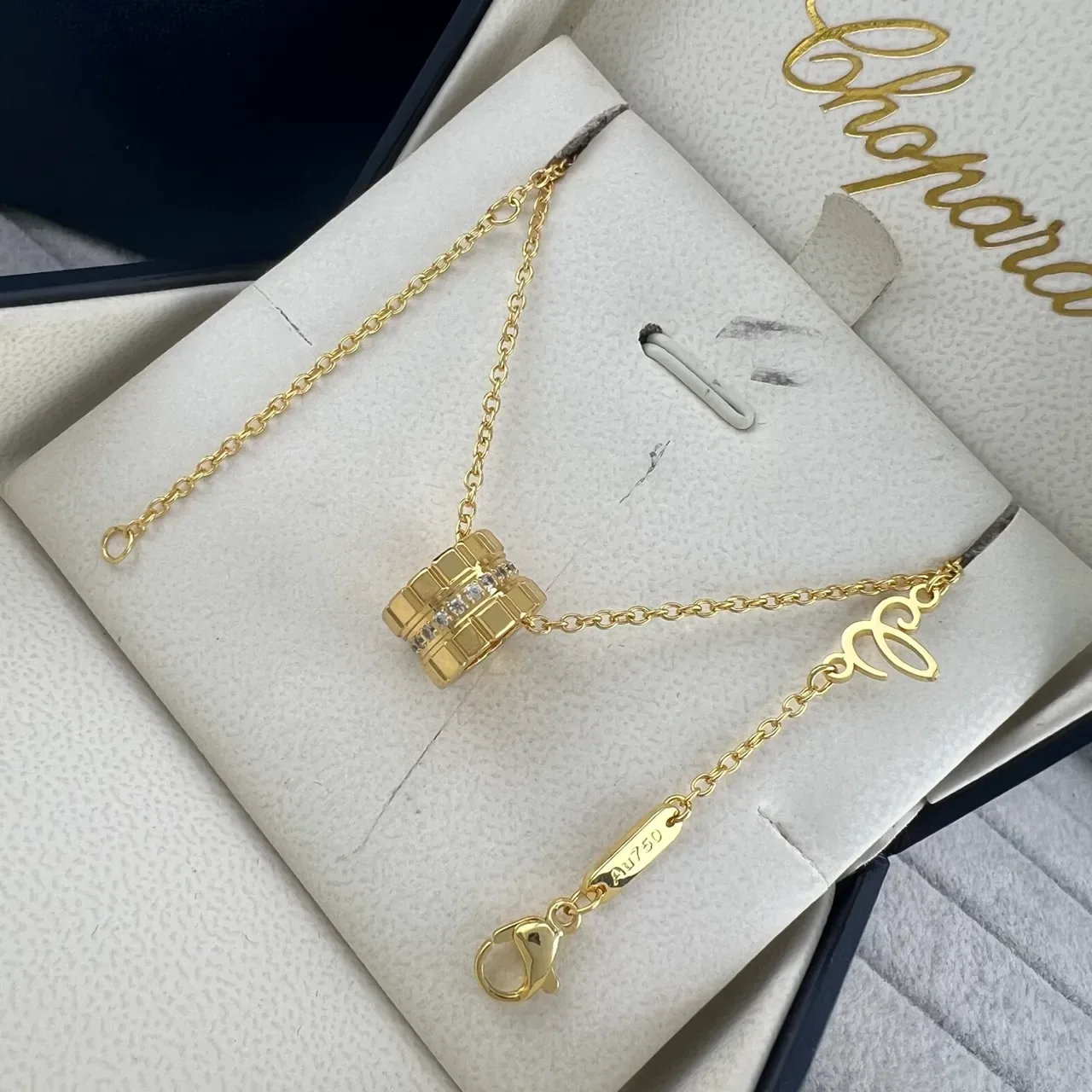 Chopard Colar com Pendente Barril Geométrico em Ouro e Prata com Pedras Pavé-Set 6