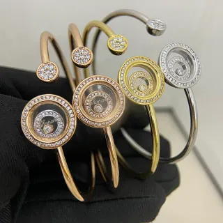 Chopard Happy Diamonds Rotating Disc Pavé Diamond Open Bangle Bracelets